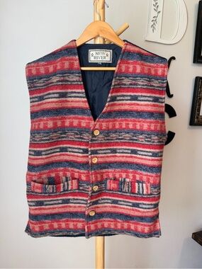Vintage New River Wool Blend Vest Unisex Size XL Aztec Southwestern Pattern
